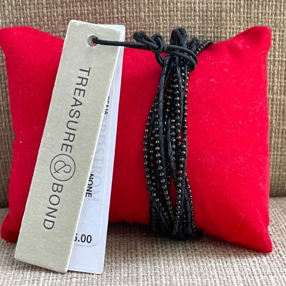 Treasure & Bond Women Bracelet Black Wrist Band Gold Tone Magnet Closure $35 - Picture 10 of 12